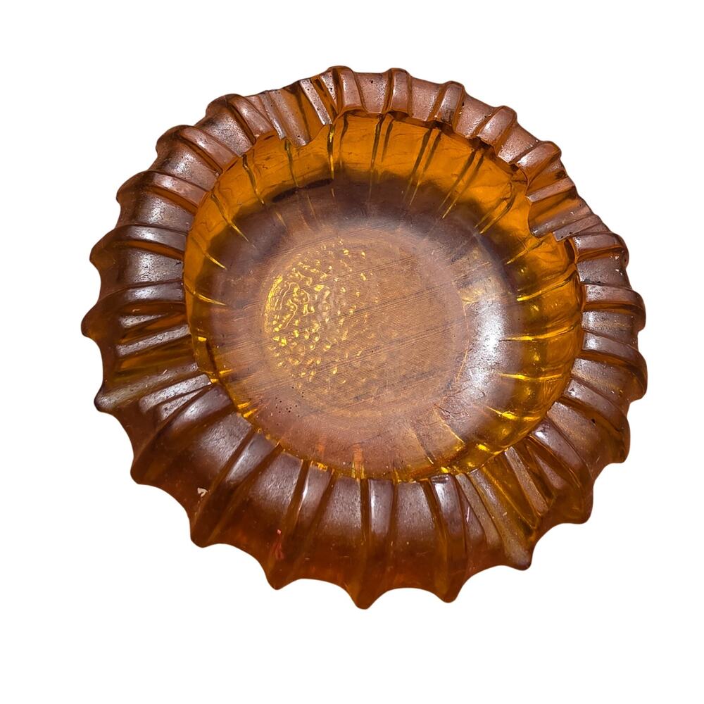 vintage mid-century modern amber glass ashtray